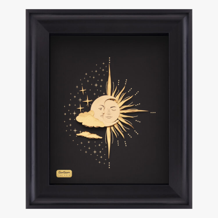 تابلو طلا طبیعت خورشید و ماه