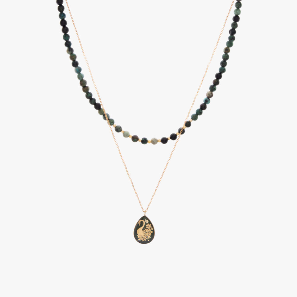 گردنبند زنانه ورق طلا و زنجیر آواز قو v2