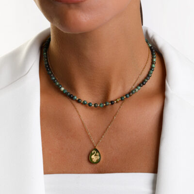 گردنبند زنانه ورق طلا و زنجیر آواز قو v2