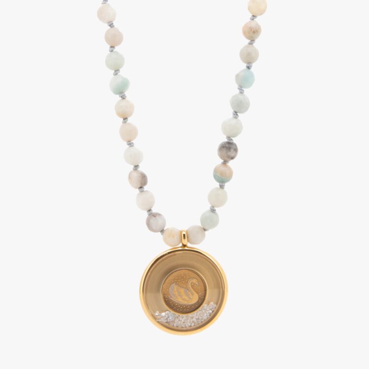 گردنبند زنانه ورق طلا و سنگ قو سری نورا