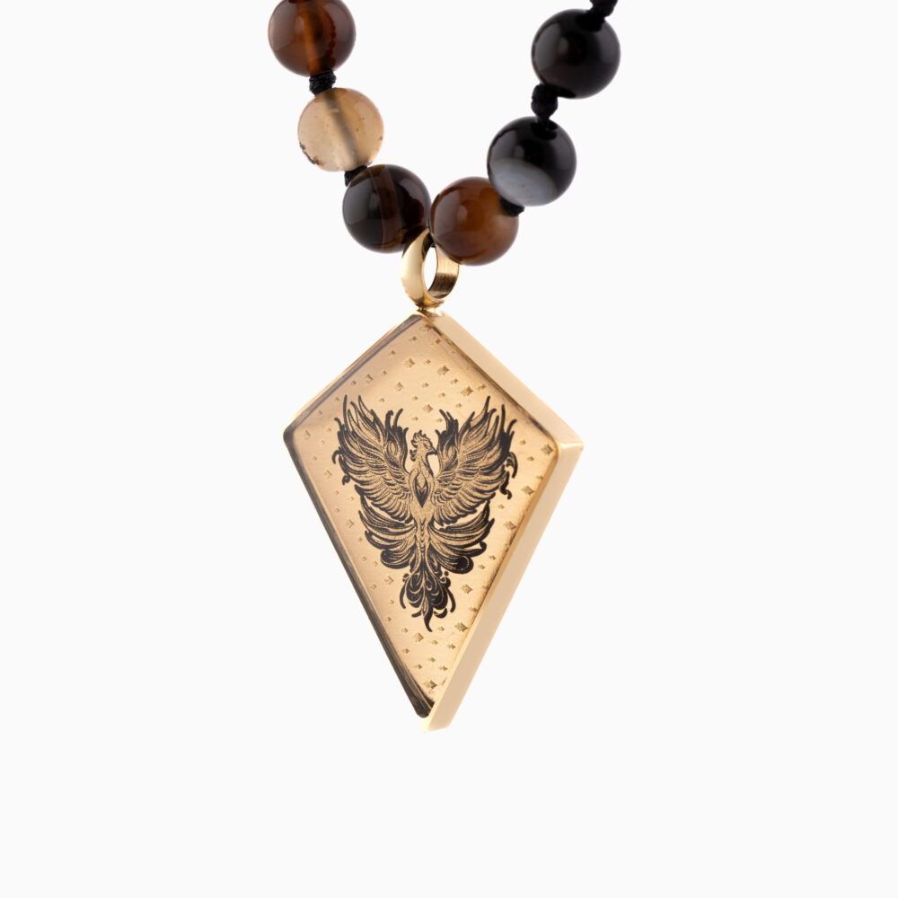 گردنبند مردانه ورق طلا و سنگ سیمرغ سری تیران