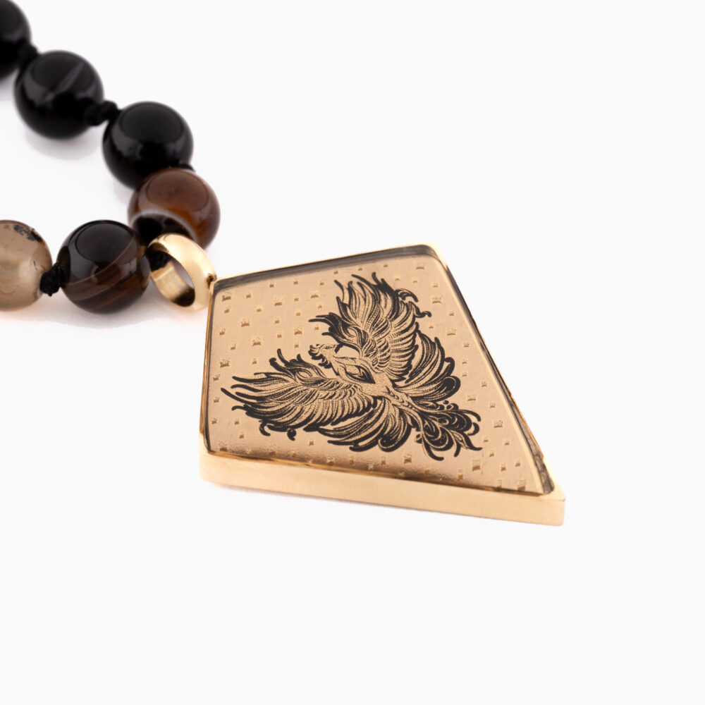 گردنبند مردانه ورق طلا و سنگ سیمرغ سری تیران