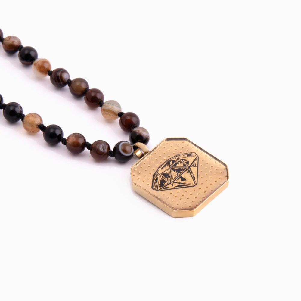 گردنبند مردانه ورق طلا و سنگ الماس سری آوید