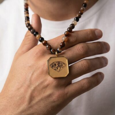 گردنبند مردانه ورق طلا و سنگ الماس سری آوید