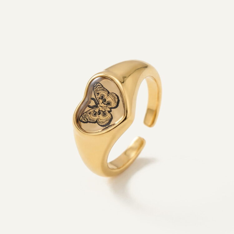 انگشتر ورق طلا زنانه پروانه سری مهر